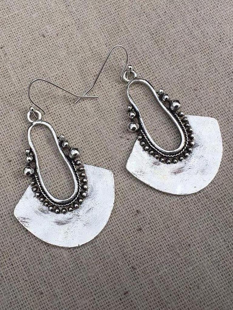 1pair Vintage Zinc Alloy Round Ball Decor Sector Drop Earrings For Women For Gift