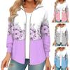 Women Autumn Winter Hooded Coat Flower Print Zipper Closure Long Sleeve Thick Warm Color Matching Loose Soft Elastic Cuff Lady Jacket Hoodie
