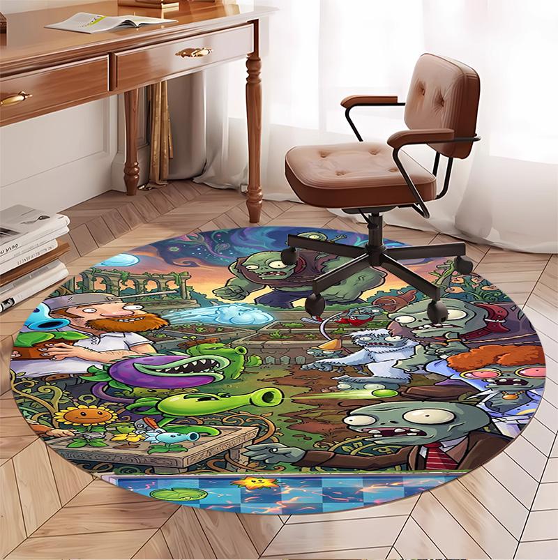 Plants vs. Zombies Pattern Round Rug, Indoor/Outdoor Mat, for Picnic, Gameroom, Bedroom, Office, Living Room, Home Decor Carpet, Birthday Gift