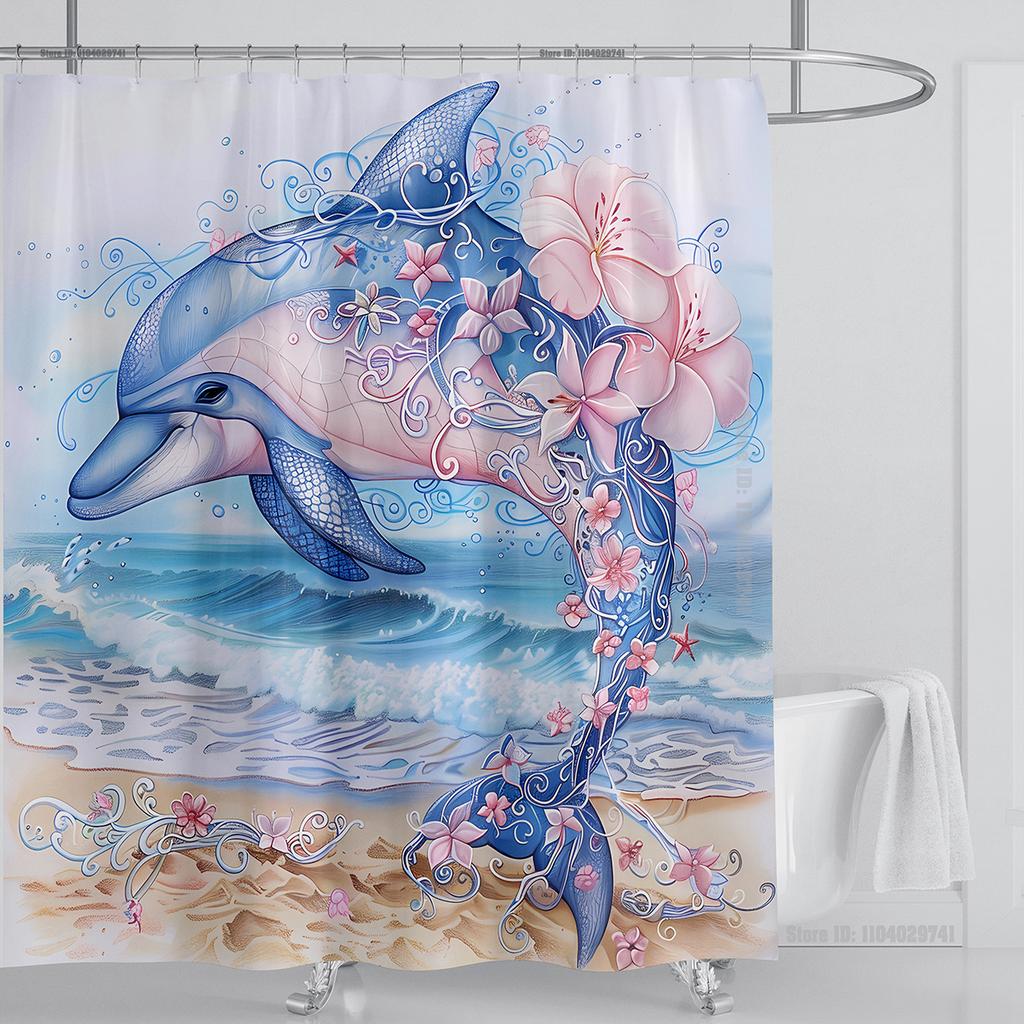 Ocean Wave Scenery Shower Curtain Waterproof Shower Curtain Polyester Fabric 3D Printed Curtain Bathroom Decoration With Hooks