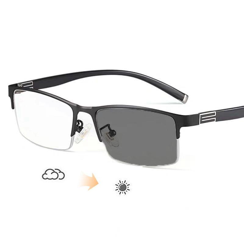 Vintage Half Frame Business Photochromic Myopia Glasses for Male Men's Trendy Anti-blue Eyewear Smart Color Changing Sunglasses
