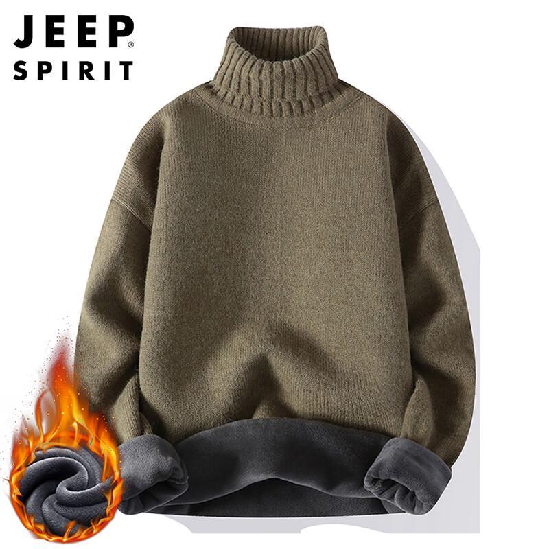 JEEP SPIRIT Men's Plush High-Neck Knitted Winter Sweater