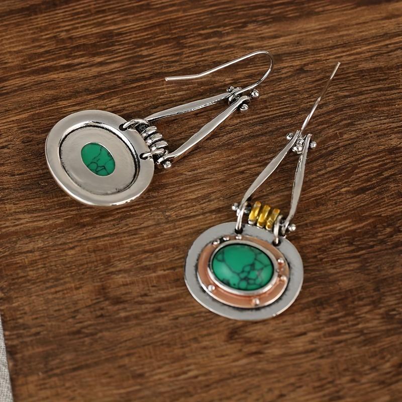 Модные винтажные висячие серьги с бирюзой — медные посеребренные украшения для женщин — идеальная идея для подарка