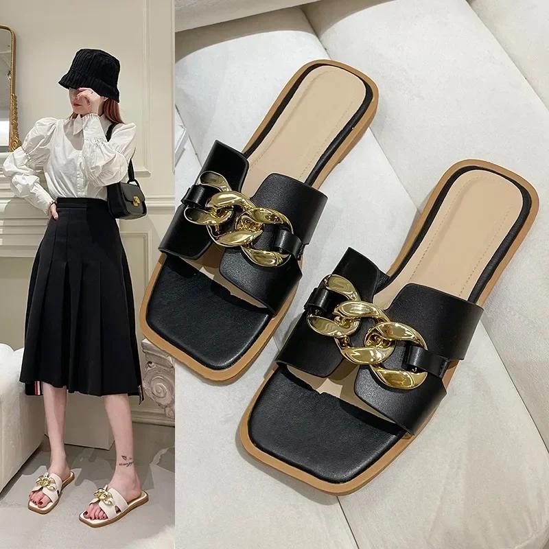 Летние тапочки Женские плоские уличные трендовые пляжные сандалии Женские шлепанцы 2025 сандалии женские