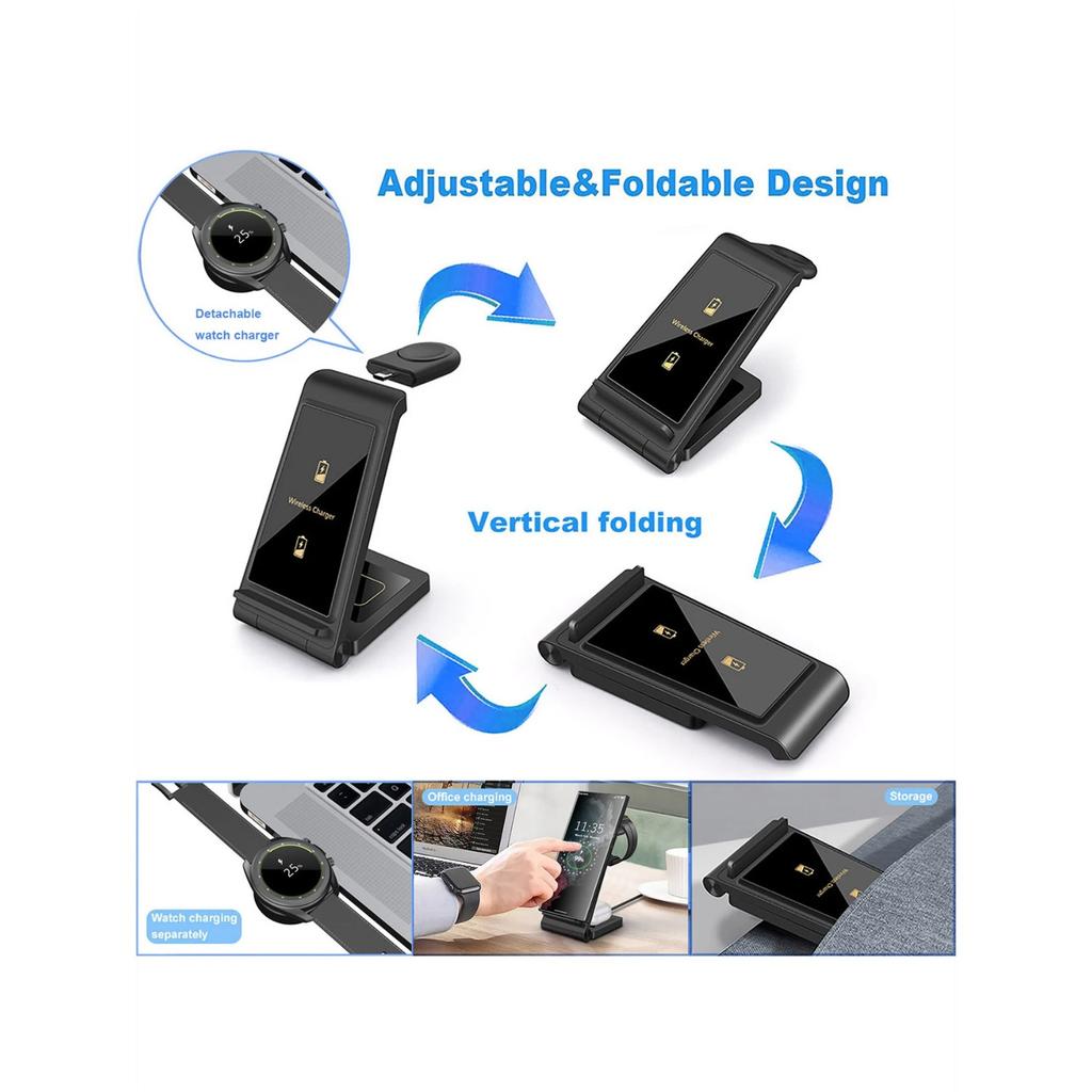 Беспроводное зарядное устройство 3 в 1 для Samsung S24 S23 Ultra/S22/S21/Note 20/Z Flip 6/Z Fold 6 Станция быстрой зарядки для Galaxy Watch 7 Pro