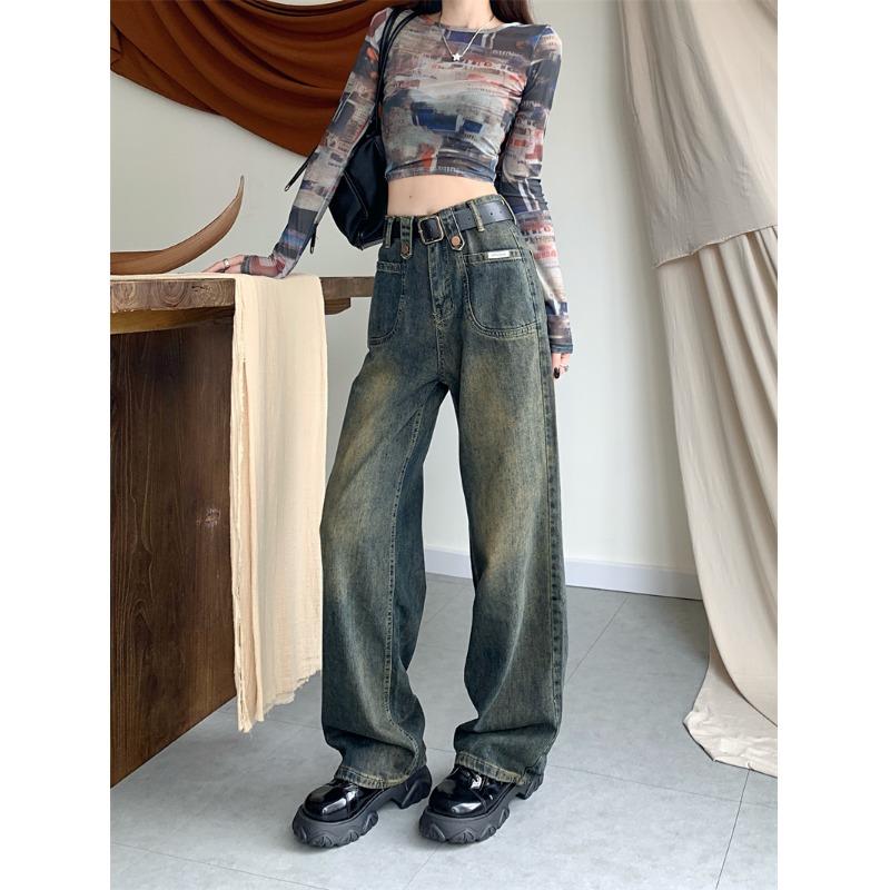 Винтажные женские джинсы с широкими штанинами Харадзюку Мешковатые джинсовые брюки Оверсайз Гранж Уличная одежда Осенние брюки
