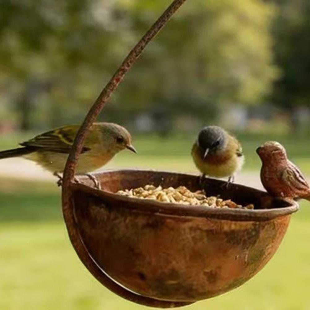Rustic Bird Feeder Outdoor Hanging Bird Feeder with Curled Hook Metal Garden Wild Bird Feeder for Trees Decorative Balcony Porch