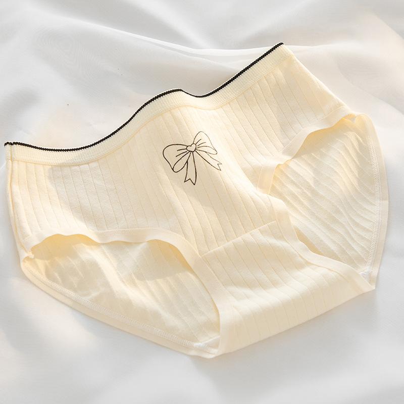 Fashion Women's Mid Waist Vertical Striped Cotton Panties Simple Comfortable Briefs Wearable Underwear