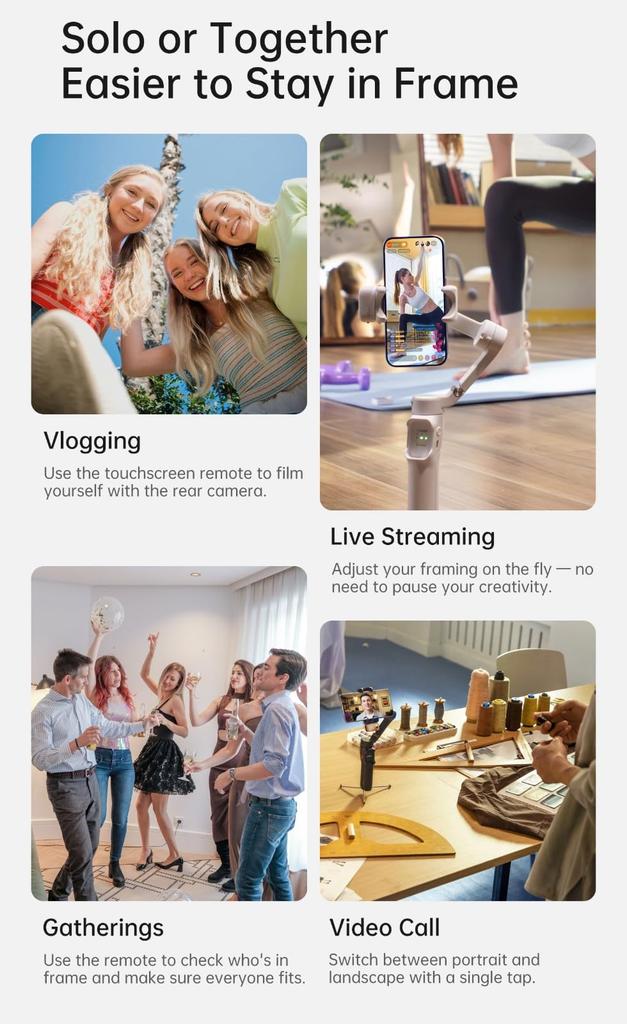 Hohem V3 Ultra AI Smartphone Stabilizer with Smart Touch Color Screen Fill Magnetic iOS Android Foldable and Portable Video Stabilizer Auto-Tracking