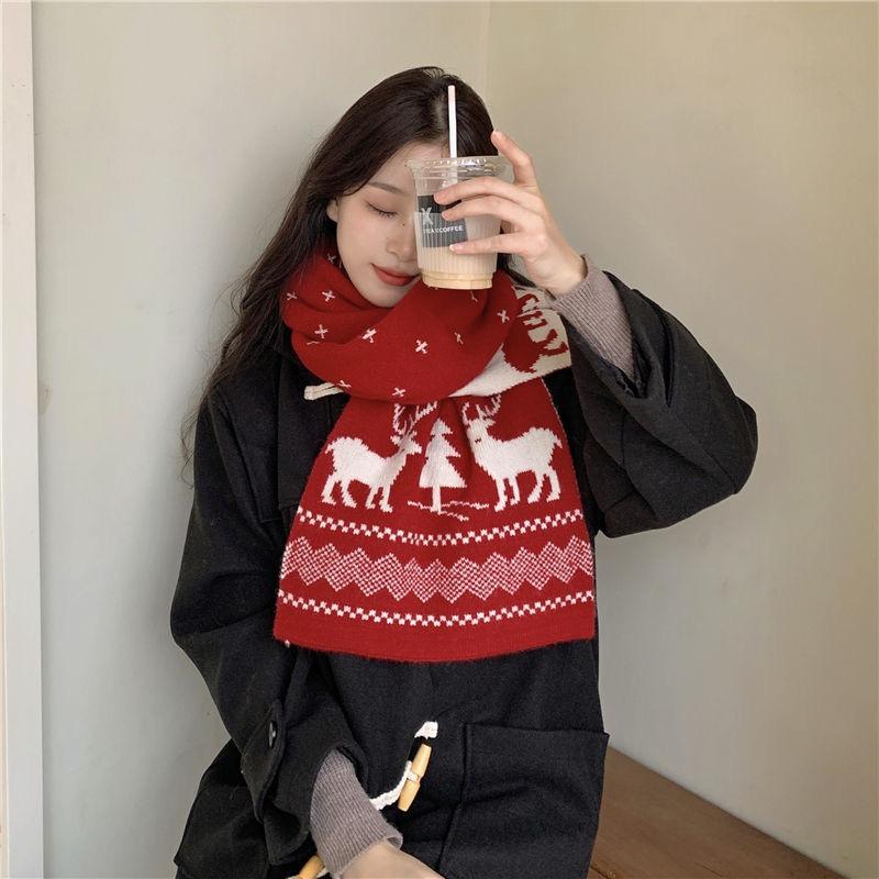 Christmas Gift Winter Warm Couple Han Elk Scarf Female Style High Value Scarf for Boyfriend Finished Product
