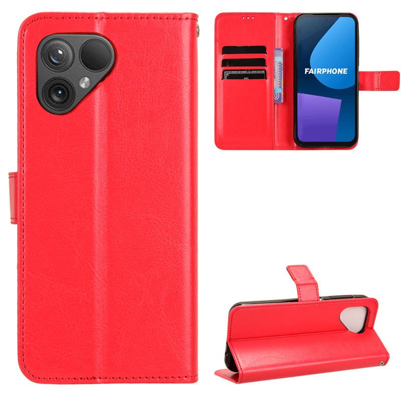 Кожаный чехол-книжка для Fairphone 5/6 с отделением для карт и шнурком