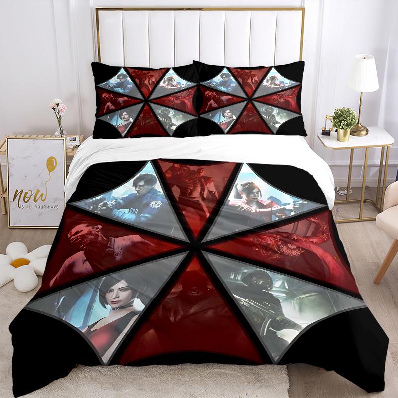 3pcs Resident Evil Theme Bedding Set - Includes Quilt Cover and Pillowcases, Suitable for All Seasons, Machine Washable - Ideal Gift for Family a