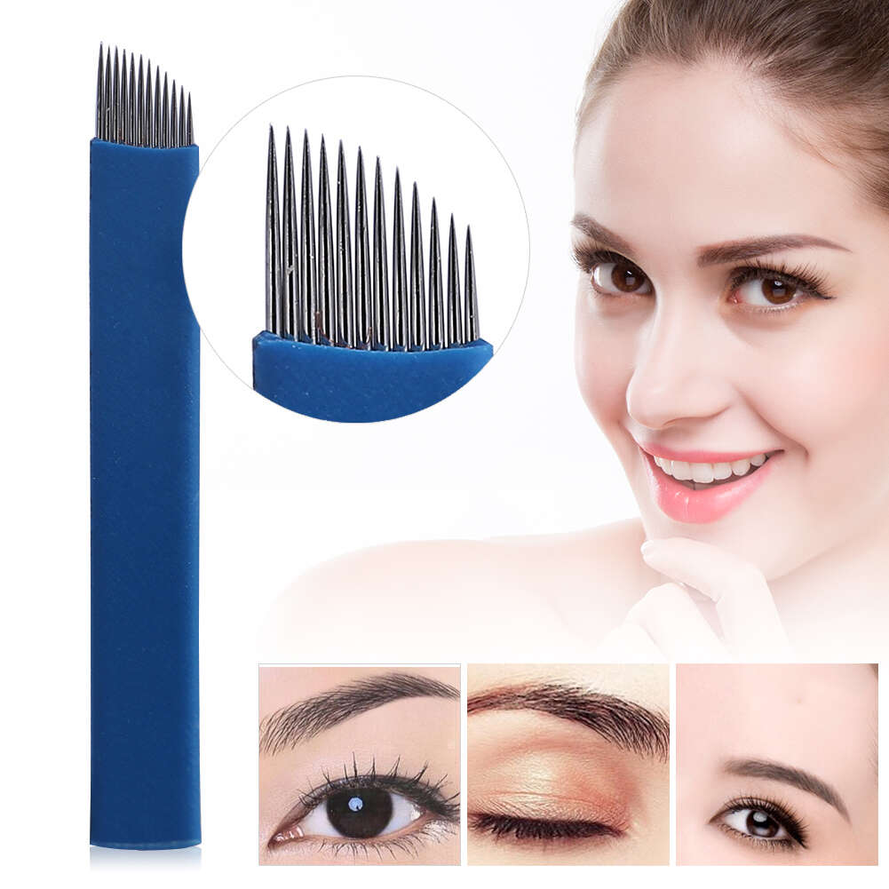 100 шт./компл., ручная татуировка бровей, микроблейдинг, перманентный макияж, стерильная игла, 12-контактное лезвие