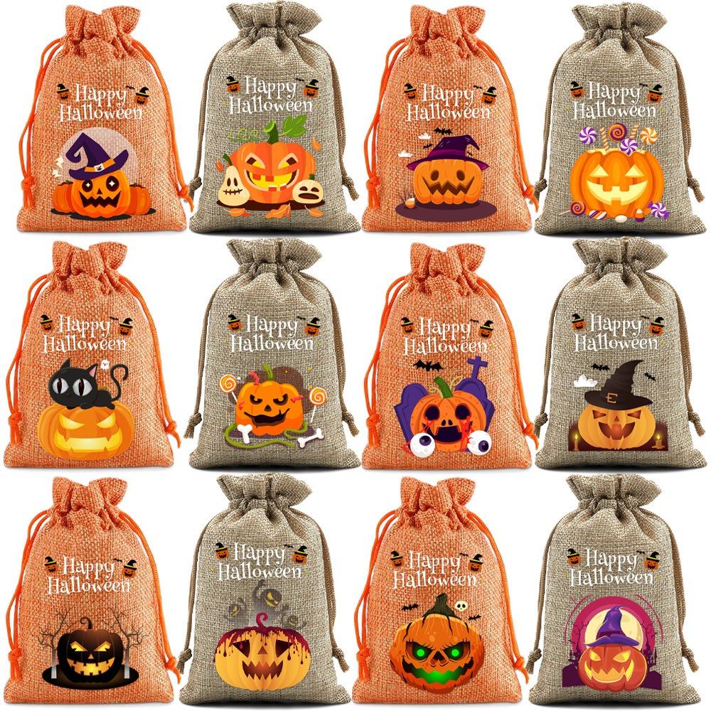 12Pcs Pumpkin Ghost Trick or Treat Candy Bag Handheld Candy Packaging Bags Kids