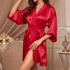 Women Fashion Simulation Silk Robe Thin Sexy Bathrobe Solid Color Cardigan Pajamas