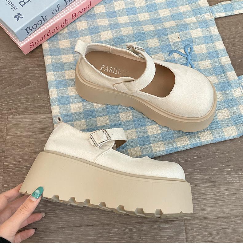 Модные офисные белые туфли Мэри Джейн на платформе с круглым носком, женские, новые 2025, весна-осень, французские универсальные туфли на низком подъеме