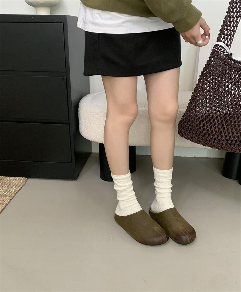 Retro Mori Gentle Pig's Trotters Boken Shoes Women's Outer Wear 2025 Spring and Summer Thick-soled Ugly Cute One-pedal Bag Head Half Slippers
