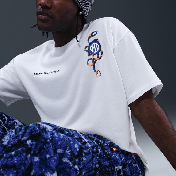Nike X Интер Милан Серия ACG Свитшот с круглым вырезом Футбольная футболка с коротким рукавом Быстросохнущая Мужские Топы IF0513-100