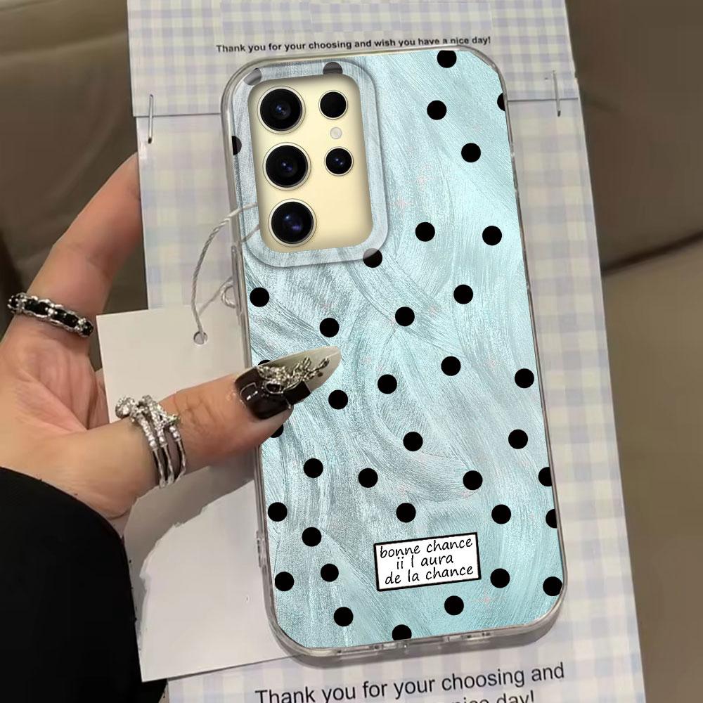Черный чехол для телефона с текстурой перьев и круглыми точками для Samsung Galaxy S25 Edge S24 S23 S22 S21 FE Plus Ultra Женский Девичий Чехол-накладка