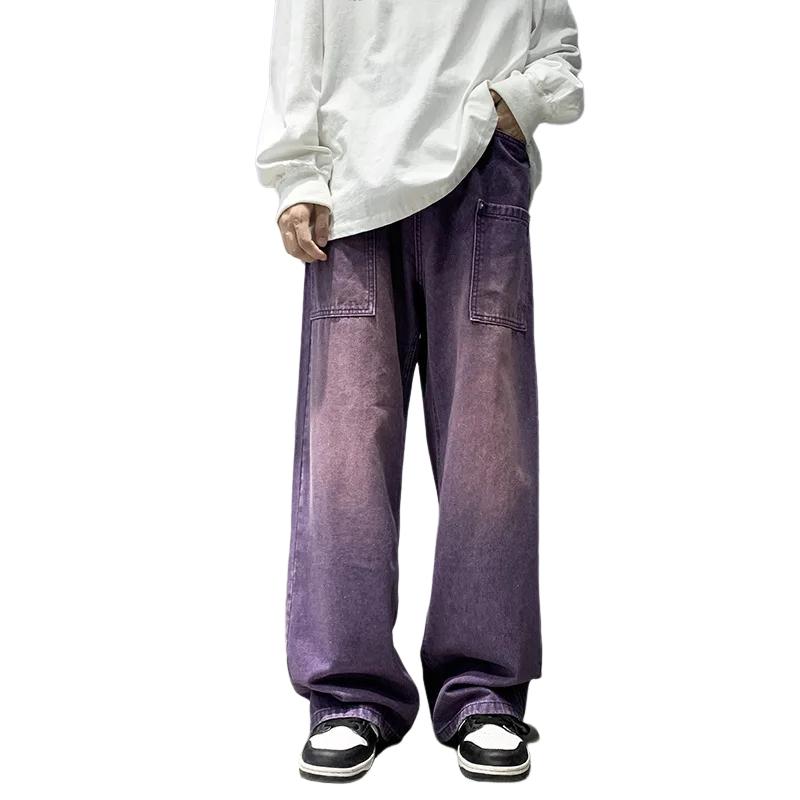 Фиолетовые широкие джинсы для мужчин, модные джинсовые брюки в стиле хип-хоп, винтажные повседневные брюки, уличная одежда, мужские брюки большого размера, одежда Y2K