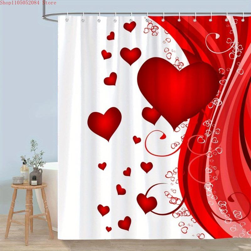 1 шт. шторка для душа на День святого Валентина в форме сердца - С крючками Водонепроницаемая Плесень-устойчивая Легко установить Моющаяся