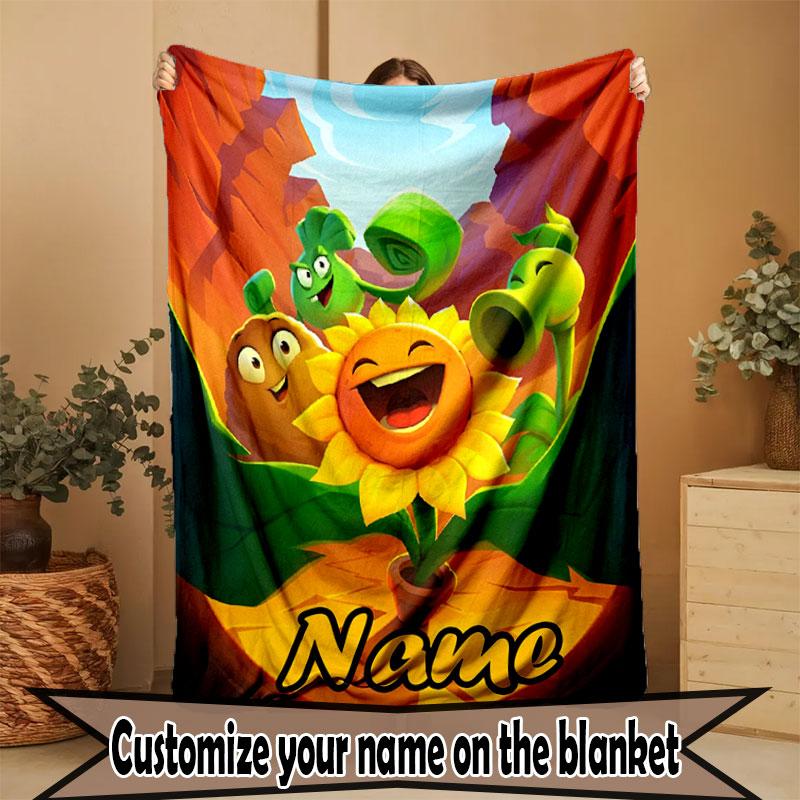 Custom Name Personalized Plants vs. Zombies Print Blanket, Home Decor, Bedroom, Sofa, Camping, Couch, Gifts for Birthday Christmas