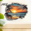 Sunset Beach Mural Decals 3D Scenery Wall Sticker, Coconut Tree Mural, PVC Waterproof Decal, Realistic Tropical Scene Wallpaper Removable