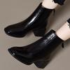 Мягкие кожаные ботинки для женщин 2025 новая осень и зима круглый носок тонкие ботинки квадратный каблук мягкие кожаные ботинки британские модные ботинки для женщин
