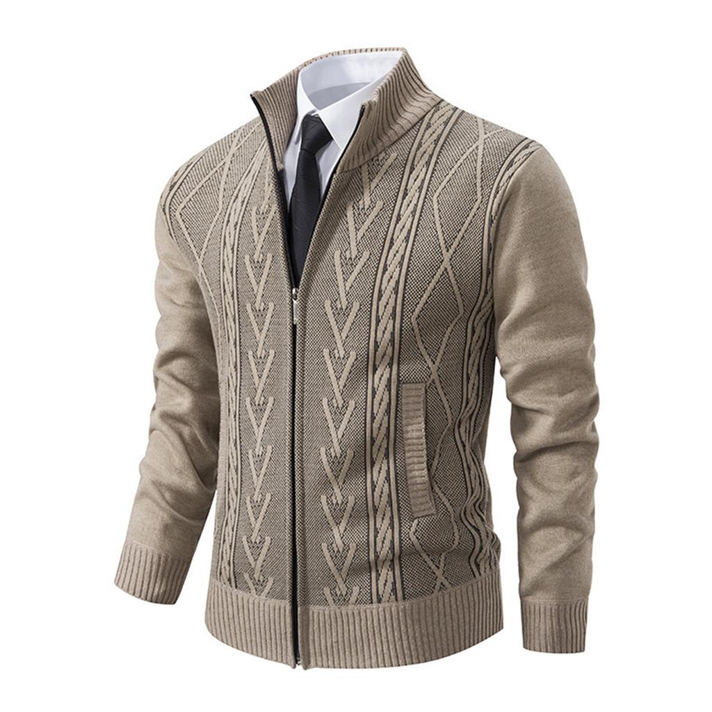 Men's Casual Cardigan Stand Collar Sweater Jacket Warm Slim Fit Sweater