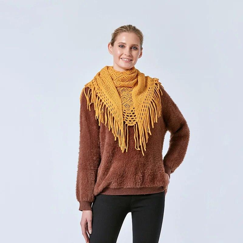 Women Cashmere Winter Scarf Knit Pashmina Bandana Plaid Female Hollow Out Triangle Scarves Blanket Shawls And Wraps Bufanda