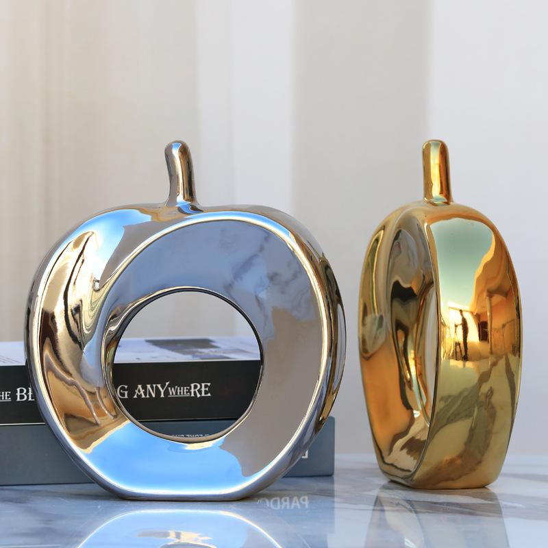 Художественное произведение искусства для гостиной, украшения для винного шкафа, керамическая позолоченная вставка в виде яблока, современный простой вход, украшение для кабинета, креативность