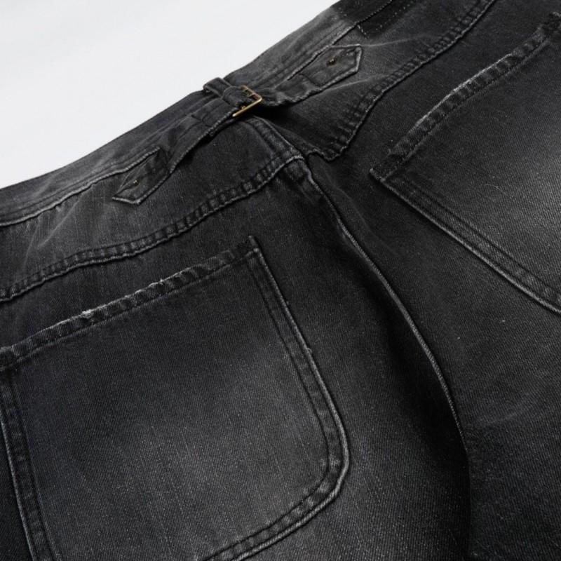 Unisex Retro Washed Black Denim Jeans Loose Straight Cut High Street Style Cotton Blend