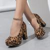 2024 Autumn Women's Leopard Print Round Toe Low Thick Heel Shoes - European & American Style