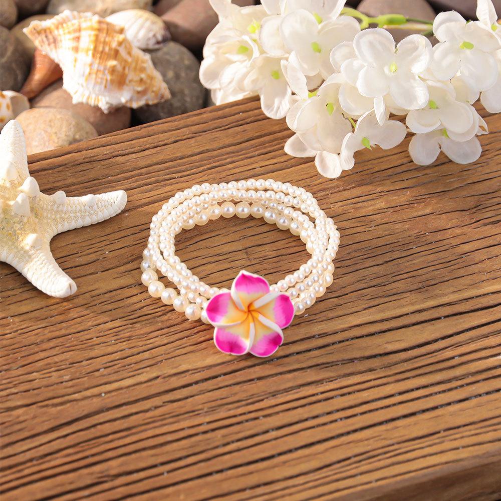 Bohemian vacation style egg flower necklace earrings set ins niche flower soft pottery color collarbone chain tide