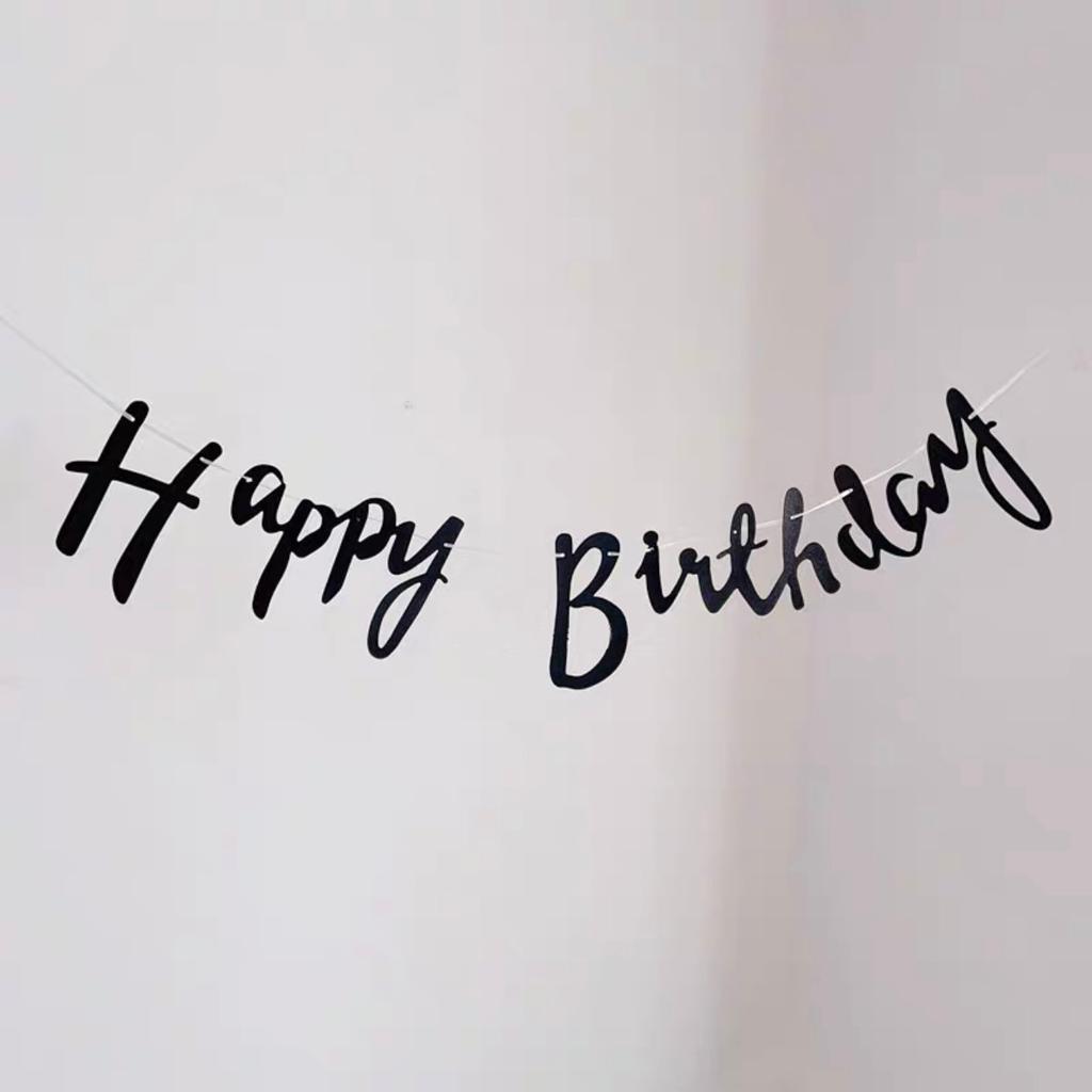 1pc Birthday Party Decorative Pull Flag, Black Paper Hanging Banner, For Party Decor Valentines Wedding, Birthday