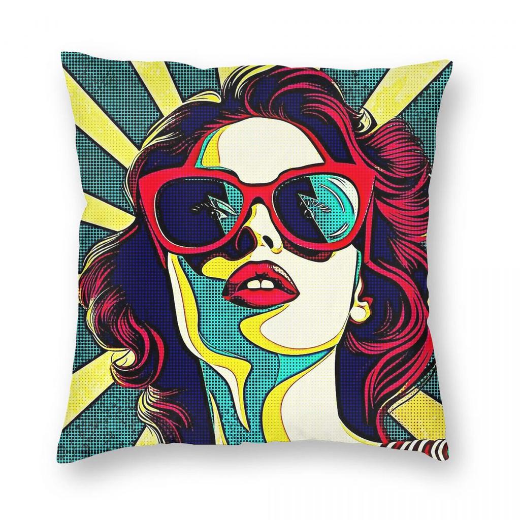 Pop Art Woman Sunglasses Square Pillowcase Polyester Linen Velvet Creative Zip Decorative Car Cushion Cover