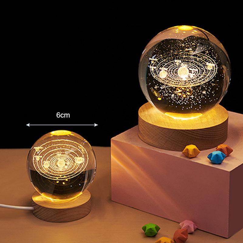 Personalized Custom Laser Engraved Crystal Ball Night Light Wooden Base Gift Commemorate Family and Important Days