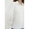 White Woven Balloon Sleeve Basic Stylish Cotton Shirt
