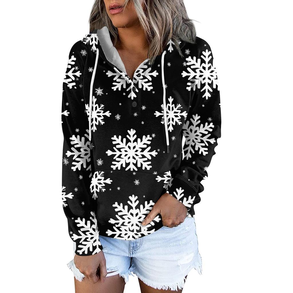 Женские повседневные модные принты с длинным рукавом на пуговицах пуловеры с капюшоном толстовки