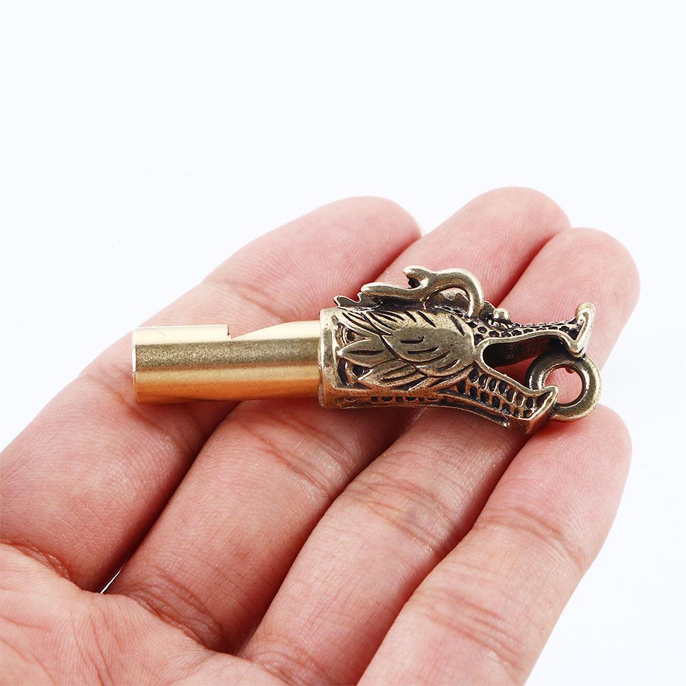 Emergency Keychain Brass Dragon Head Car Pendants Outdoor Survival Tools Keys Chain Whistle