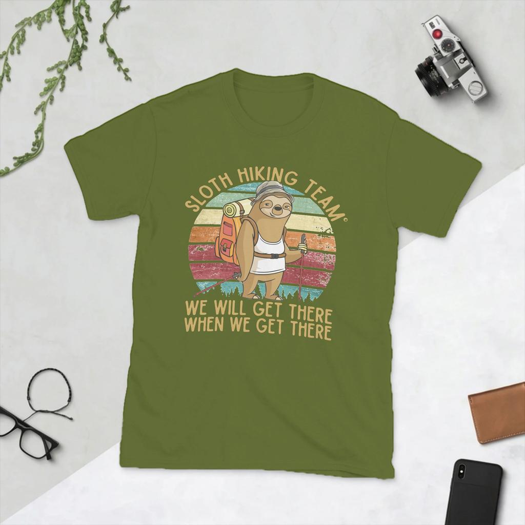 Sloth Hiking Team Camping T Shirt Unisexs Pure Cotton Vintage TShirt Round Neck Sports Tee Shirt Short Sleeve Tops Printed