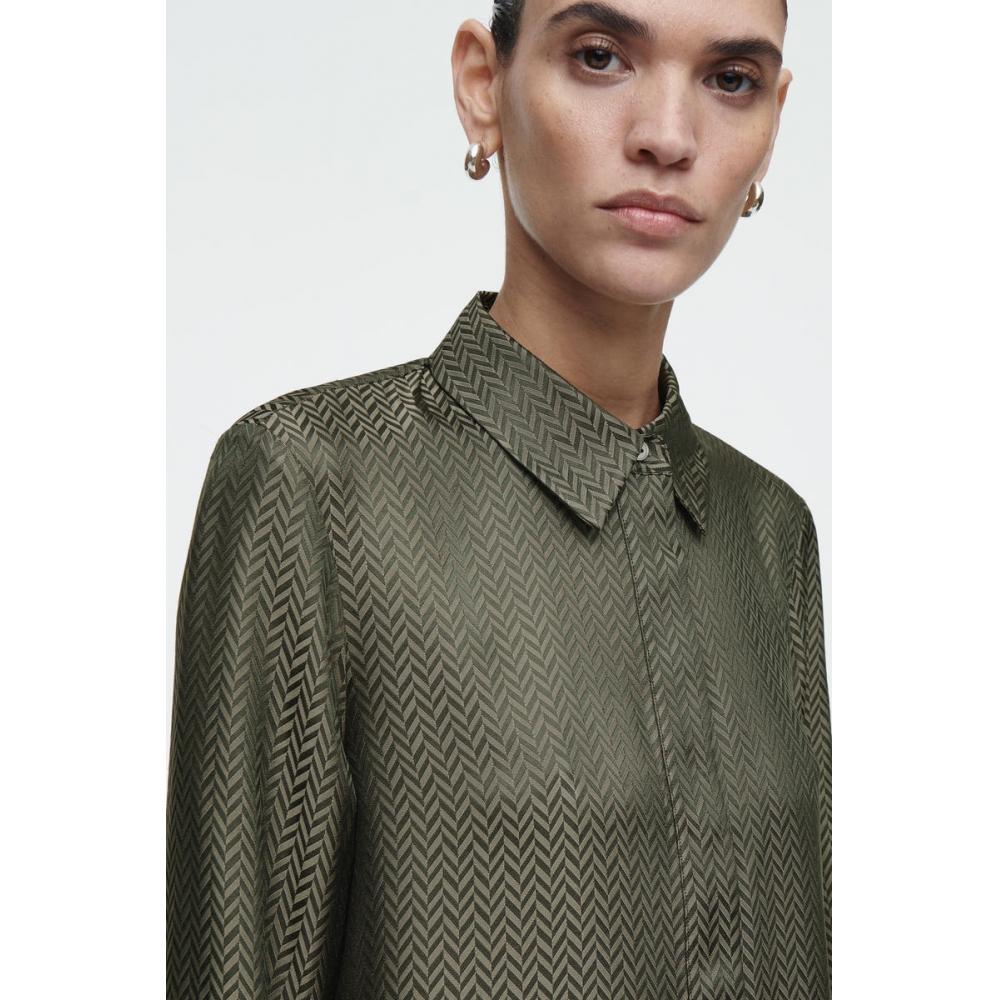 COS Платье-рубашка макси с узором «ёлочка» в японском стиле