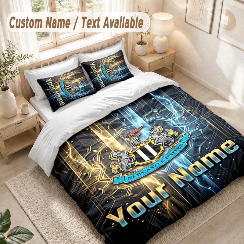 Custom Name Bedding Set 3 PiecesNewcastle United FC Print Duvet Cover + 2 Pillowcases Soft Bed Decor