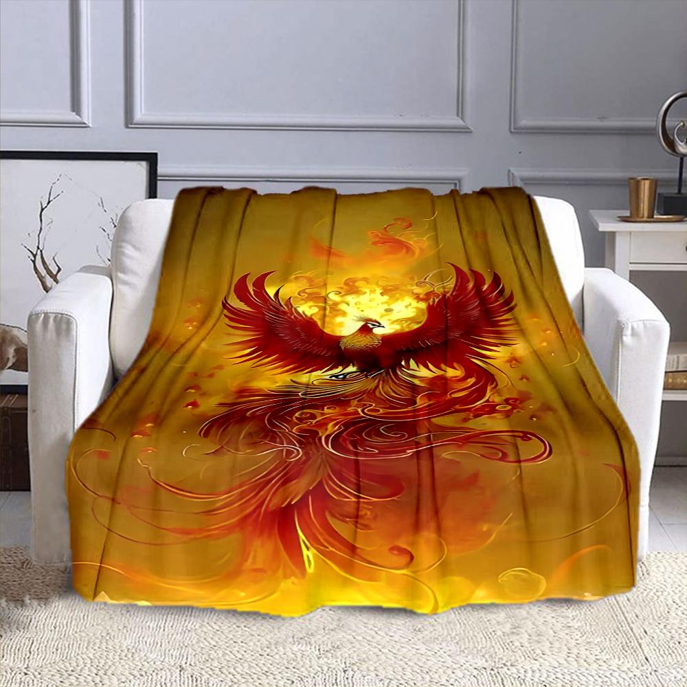 Fiery Phoenix on Golden Flames Patterned flannel blanket perfect for the bedroom living room, sofa, or a little nap