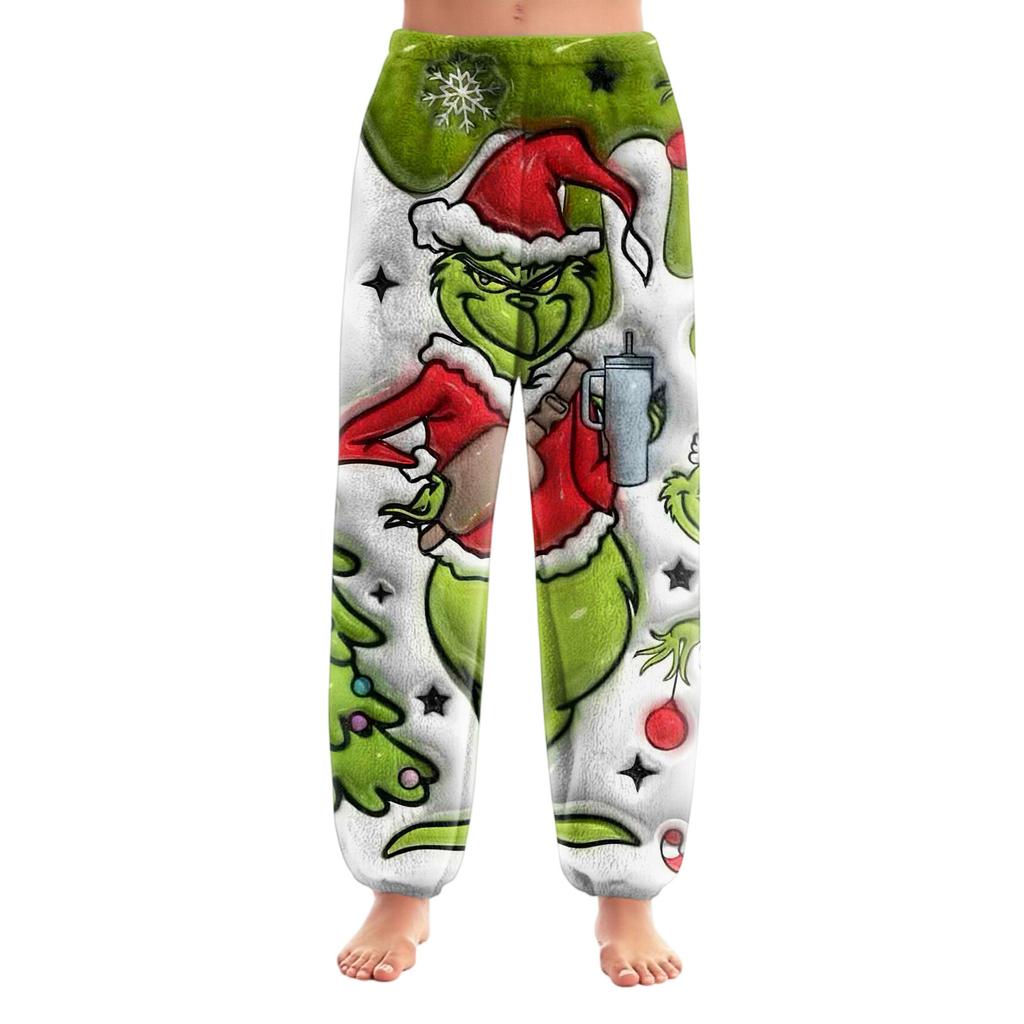 Women's Christmas  Print Trousers With Drawstring Cuffs Casual Pants And Pajamas