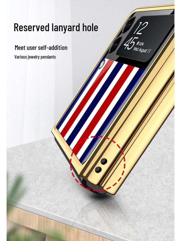 Чехол для складного телефона Samsung Flip4: Цветное покрытие с гальваническим покрытием и встроенной защитной пленкой для экрана, корейский дизайн