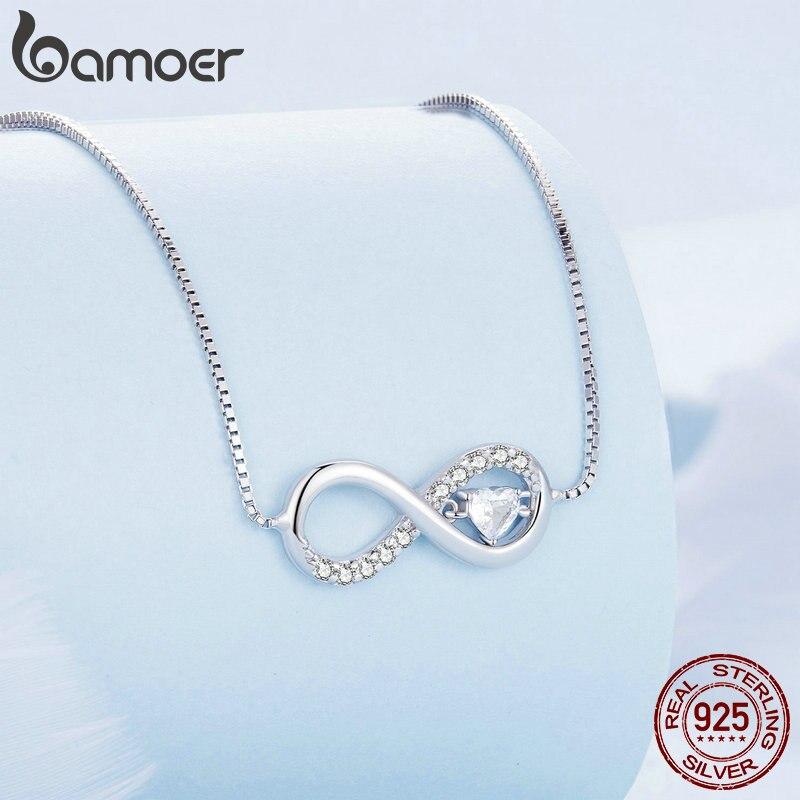 BAMOER Infinity Love Family Forever Short Chain Necklace for Women Clear CZ 925 Sterling Silver Fashion Jewlery