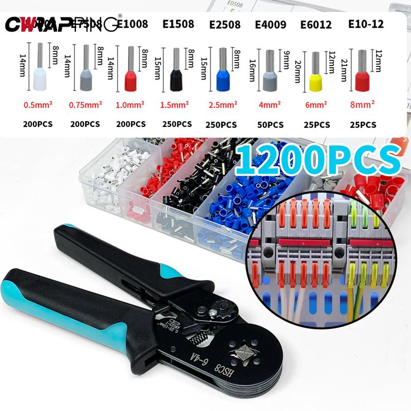6-4A Wire Crimping Pliers Set 1200PCS ulation Terminals Electrical Tube Crimping Plier Jaws Kit Multi-functional Clamp Tools