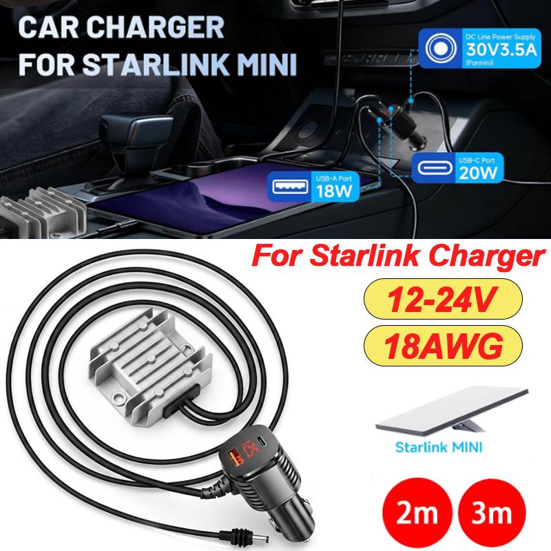 For Starlink Car Charger 12/24V Step Up To 30V 3.5A DC Power Cable with Digital Display Cigarette Lighter Adapte for Trucks RV