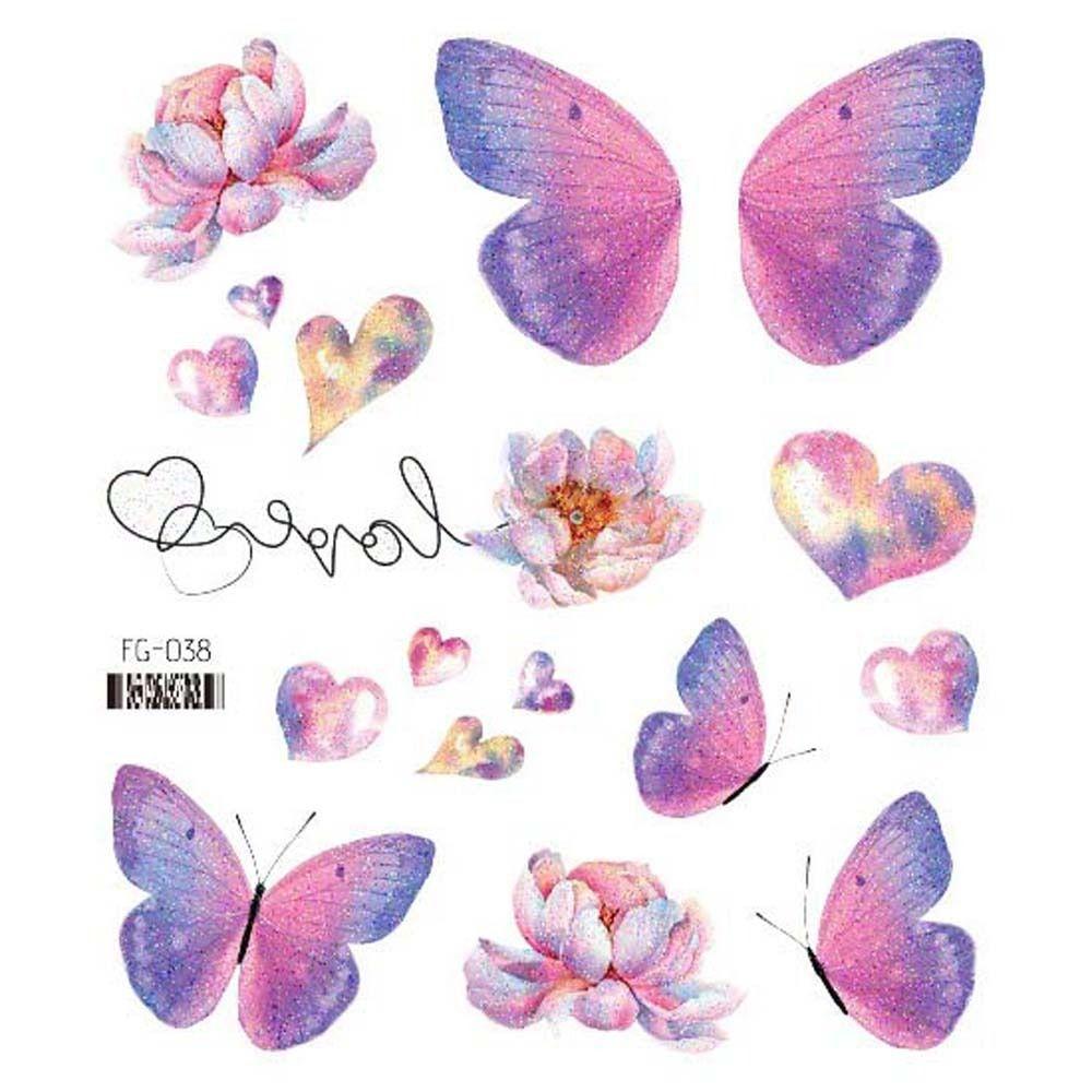 Временные татуировки Лунное лицо Крылья Поддельная татуировка Наклейки татуировки бабочки Наклейки татуировки цветы